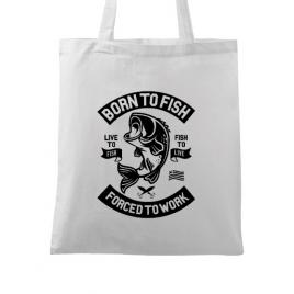 Sacosa din panza born to fish alb