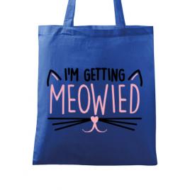 Sacosa personalizata mireasa im getting meowied albastru regal