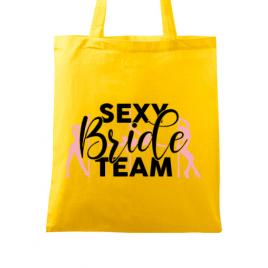 Sacosa personalizata petrecerea burlacitelor sexy bride team galben