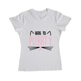 Tricou petrecerea burlacitelor adler here to purrty alb