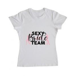 Tricou petrecerea burlacitelor adler sexy bride team alb