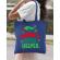 Sacosa din panza santas little helper albastru regal