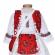 Costum traditional botez pentru fetite, 5 piese, broderie rosie, denikos® 1026