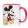 Cana personalizata, Mickey mouse, ceramica alba cu maner si interior rosu, 330 ml