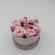 Aranjament floral 7 trandafiri cutie rotunda, flori de sapun, alb roz, 11x9x6 cm