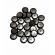 Set 25 nasturi metalici cu picior rotunzi, imbracati in catifea neagra 2.5 cm marimea 40