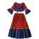 Costum etno-tiganesc Gipsy Style rosu-albastru ,fete 6 ani ,116 cm