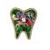 Tablou dinte de lemn cu licheni stabilizati cu 3 minirose criogenate 20x17cm, verde  inchis in  cutie cadou