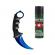 Set format din karambit albastru, teaca din plastic brt-023 si spray nato paralizant 60 ml