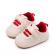 Pantofiori crem cu sireturi rosii pentru baietei (marime disponibila: 3-6 luni