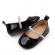 Pantofiori negri lacuiti cu bareta cu strasuri (marime disponibila: 6-9 luni