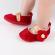 Pantofiori rosii din catifea cu floricica aplicata (marime disponibila: 9-12