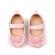 Pantofiori roz, din lac, cu fundita cu strasuri (marime disponibila: 6-9 luni