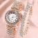 Set cadou cu ceas de dama geneva crystal auriu roze si bratara