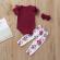 Compleu pentru fetite cu body visiniu cu maneca scurta (marime disponibila: