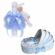 Lumanare botez cu iepuras, personalizata si trusou botez in landou, decor bleu,