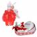 Lumanare botez cu iepuras, personalizata si trusou botez in landou, decor rosu,