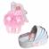 Lumanare botez cu iepuras, personalizata si trusou botez in landou, decor roz,