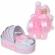 Lumanare botez cu iepuras pufos si trusou botez in landou, decor dantela roz,
