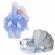 Lumanare botez glob iepuras pufos si trusou botez in landou, decor bleu cu