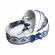 Lumanare botez glob iepuras pufos si trusou botez in landou, decor bleumarin,