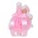 Lumanare botez glob iepuras pufos si trusou botez in landou, decor roz,