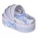 Lumanare botez personalizata si trusou botez in landou, decor dantela bleu,