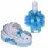 Lumanare botez personalizata si trusou botez in landou, decor dantela turcoaz,