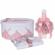Set elegant trusou botez, cutie trusou si lumanare, decor dantela roz pudra