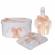 Set trusou botez, cutie trusou si lumanare personalizata cu nume, decor crem,