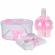 Set trusou botez, cutie trusou si lumanare personalizata cu nume, decor roz,