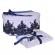 Set trusou botez si cutie trusou, dantela si fundita, decor elegant bleumarin,