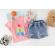 Costumas cu bluzita roz si pantalonasi din blugi - fundite (marime disponibila: