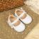 Pantofiori albi cu bareta impletita pentru bebelusi (marime disponibila: 3-6