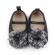 Pantofiori eleganti negri cu sclipici si floare argintie (marime disponibila: