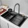 Set chiuveta bucatarie cu baterie cu dus extractibil si accesorii, multifunctionala din inox, 750 x 460 mm