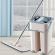 Mop plat cu galeata, 2 cuve, spalare/stoarcere rapida, microfibra