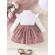 Set pentru fetite – bluzita alba cu papion si fustita roz pudra (marime