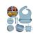 Set 6 piese din silicon fara bpa, at performance®, de diversificare a hranei pentru bebelusi, 6+ luni, cu bol, farfurie, cana cu pai lingurita, furculita, bavetica albastru