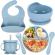 Set 6 piese hranire bebelusi si copii, dewifier®, set de diversificare din silicon fara bpa, fara alergeni, ce contine bol cu ventuza, farfurie compartimentata cu 4 ventuze, cana cu pai, lingurita, furculita, bavetica albastru