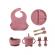 Set 8 piese din silicon fara bpa, at performance®, de diversificare a hranei pentru bebelusi, 6+ luni, cu bol, farfurie, cana cu pai, 2 lingurite, 2 furculite, bavetica roz inchis