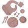 Set 8 piese hranire bebelusi, diversificare, silicon, baveta, farfurie, bol cu ventuza, lingurita si furculita, cana gustari, fara alergeni, peach pink