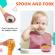 Set hranire bebe din silicon, 1 baveta, 1 farfurie compartimentata, 1 bol cu ventuza, lingurita si furculita, cana gustari, cu maner din bambus, anti-alunecare, din bpa free, roz