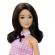Papusa barbie fashionistas bruneta cu rochie roz in carouri