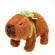 Jucarie de plus electric kapibara, maro, cu rucsac verde, 15 cm