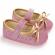 Pantofiori roz cu fundita aurie (marime disponibila: 12-18 luni (marimea 21