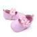 Pantofiori roz lacuiti cu floricele din satin (marime disponibila: 6-9 luni
