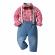 Costum cu blugi si camasuta rosie in carouri (marime disponibila: 12-18 luni