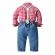 Costum cu blugi si camasuta rosie in carouri (marime disponibila: 12-18 luni
