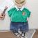 Costumas pentru baietei cu tricou verde tip polo - dino (marime disponibila: